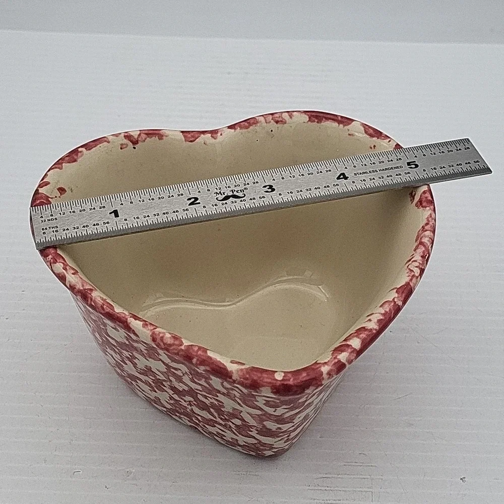 Roseville Pottery Red Spongeware Heart‎ Shape Bowl Gerald Henn